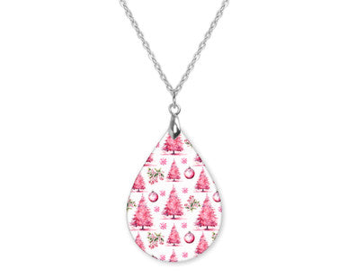 Pink Christmas Tree Teardrop Shape Necklace