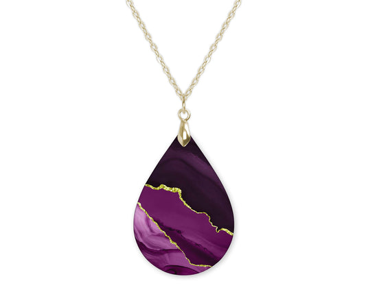 Purple Gold Agate Teardrop Shape Necklace