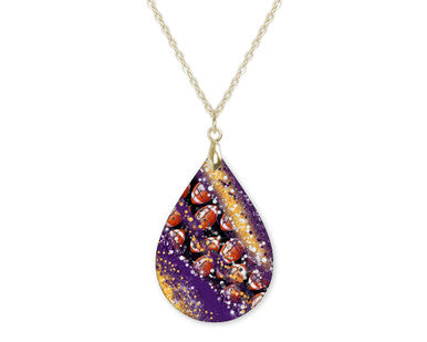 Purple Gold Milkyway Football Teardrop Shape Necklace