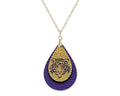 Purple Gold Tiger Game Day Teardrop Shape Necklace