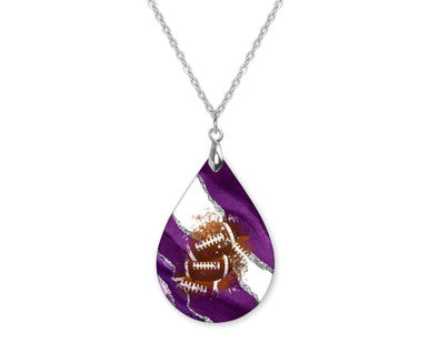 Purple Silver Football Teardrop Shape Necklace