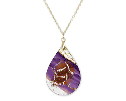 Purple White Gold Football Teardrop Shape Necklace