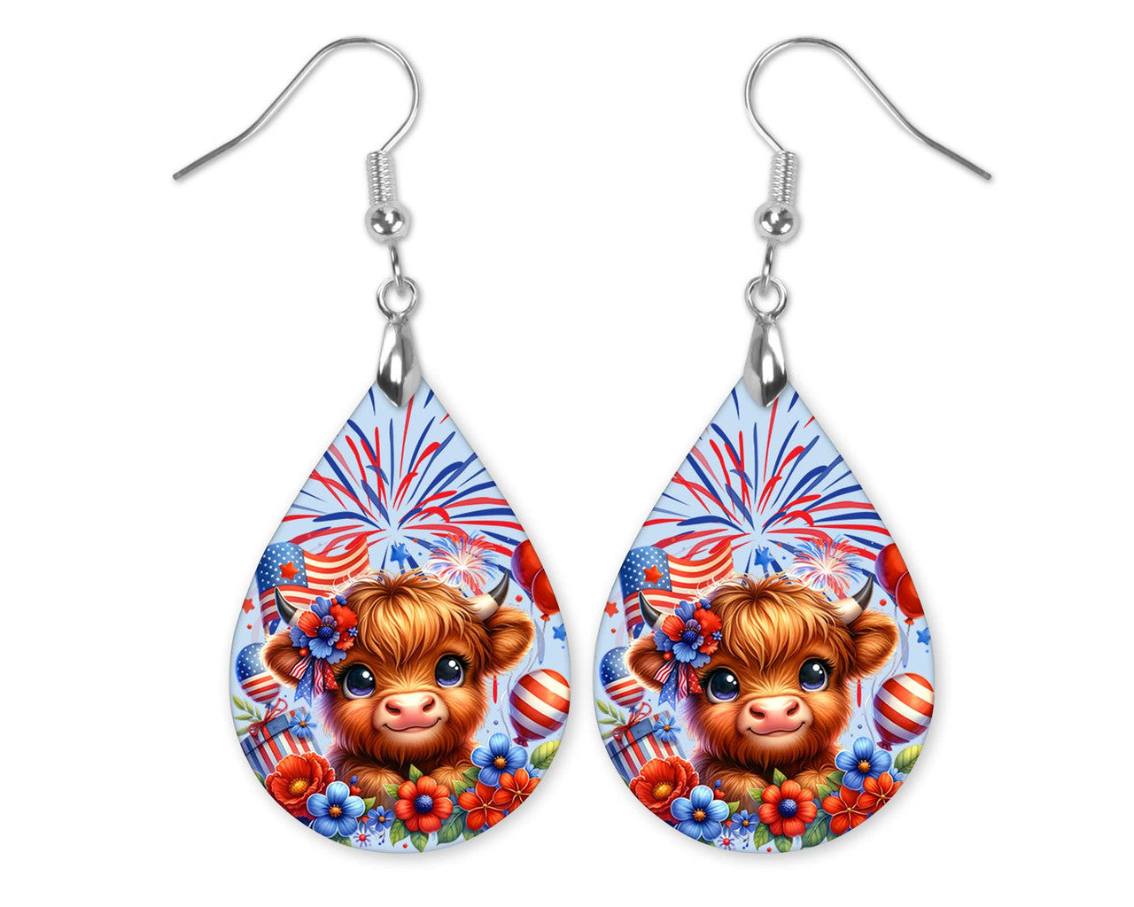 Patriotic Cow Teardrop Earrings