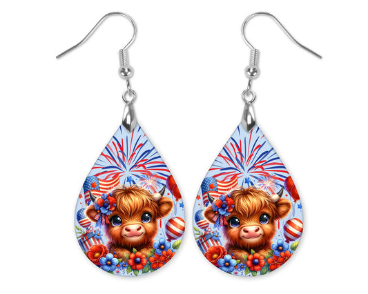 Patriotic Cow Teardrop Earrings