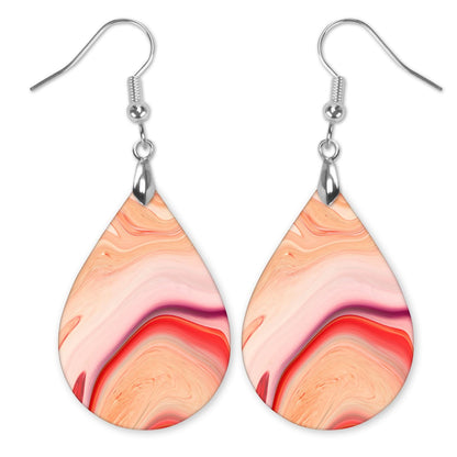 Peach Marble Teardrop Earrings – Soft Abstract Swirl Print