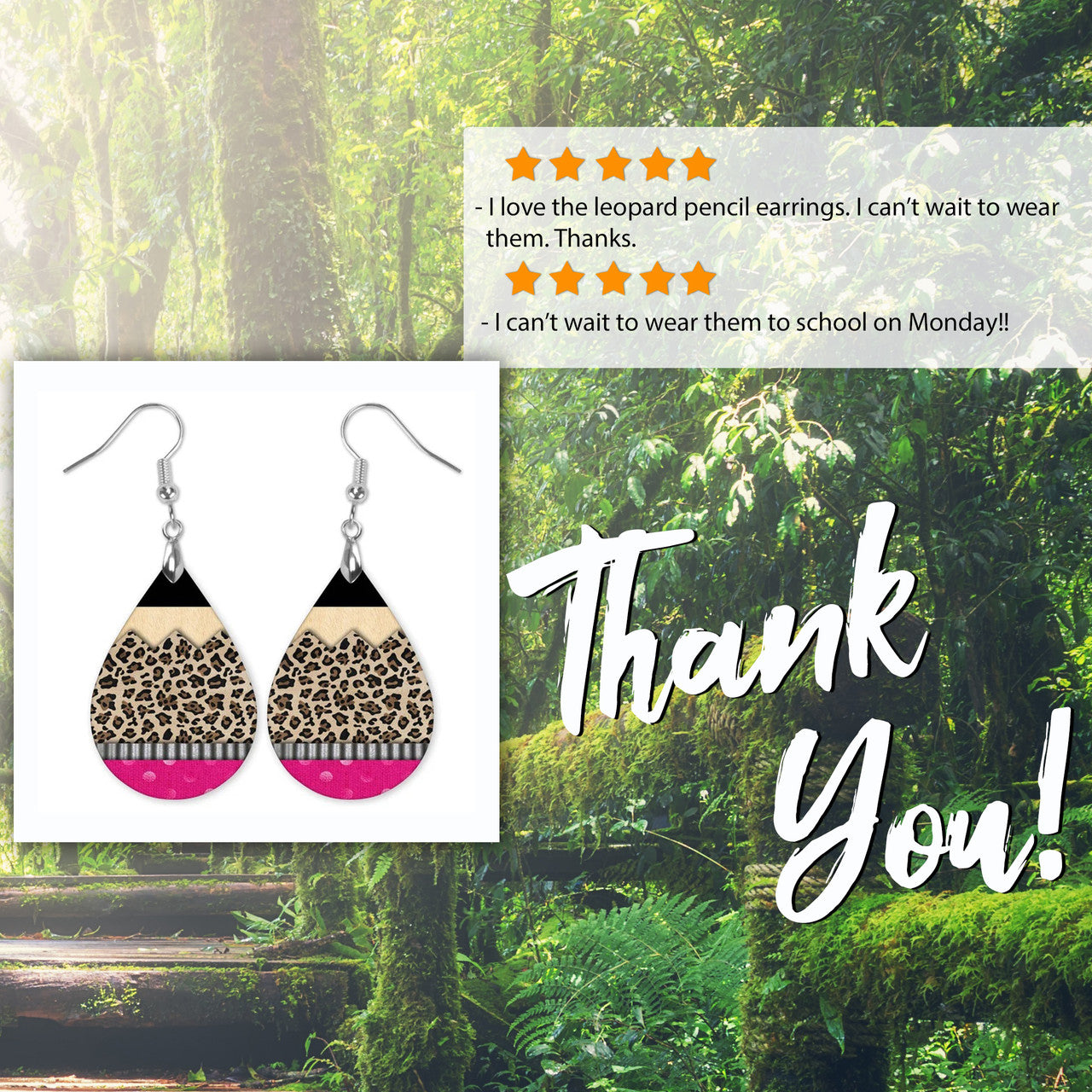 Pencil Leopard Print Teacher Earrings