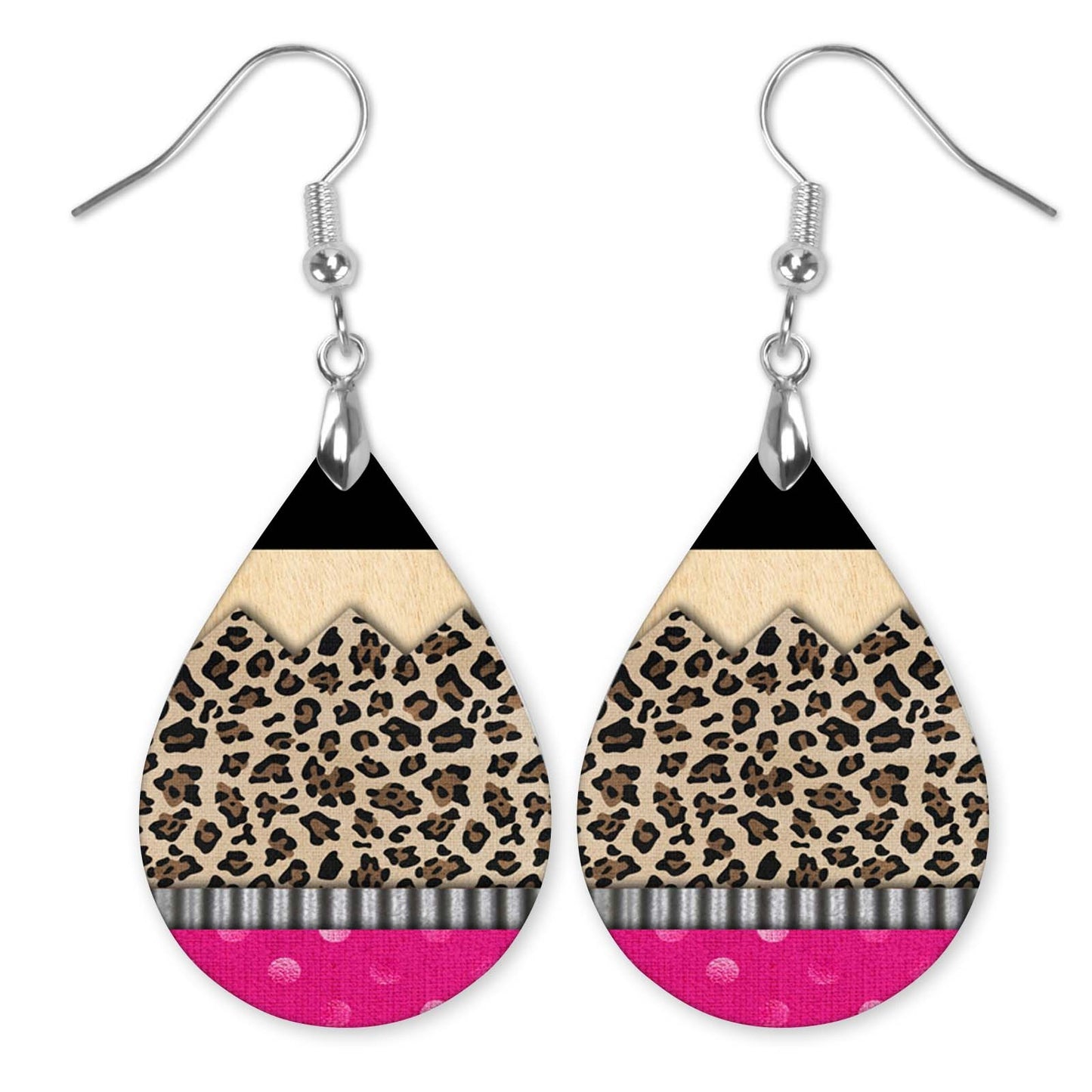 Leopard Pencil Teardrop Earrings – Teacher Pencil Print Design