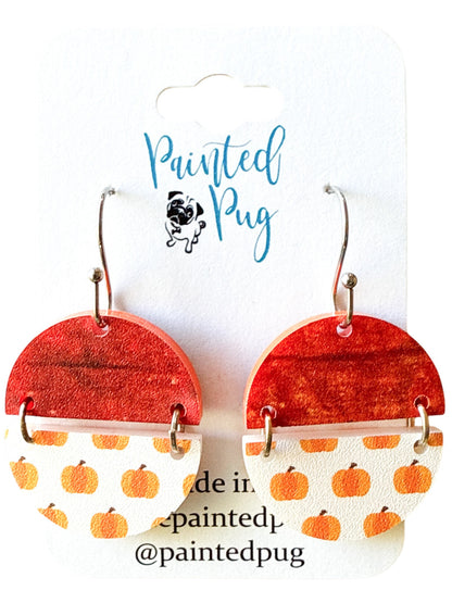 Pumpkin Print and Rust Half Circle Acrylic Earrings