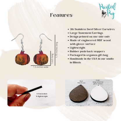 Pumpkin Earrings - Spooky Forest Fall Dangle Earrings