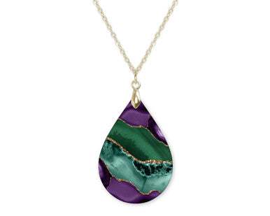 Purple Green Agate Teardrop Shape Necklace