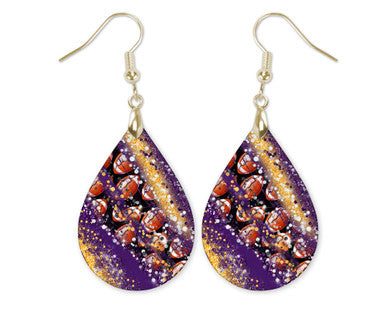 Purple Gold and Black Football Teardrop Earrings