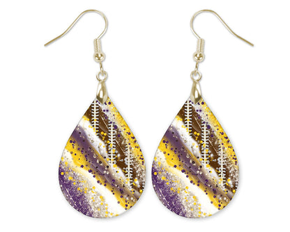 Purple Gold Football Gameday Teardrop Earrings