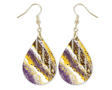 Purple Gold Football Gameday Teardrop Earrings