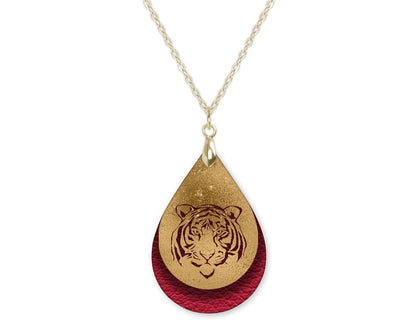 Red Gold Tiger Game Day Teardrop Shape Necklace