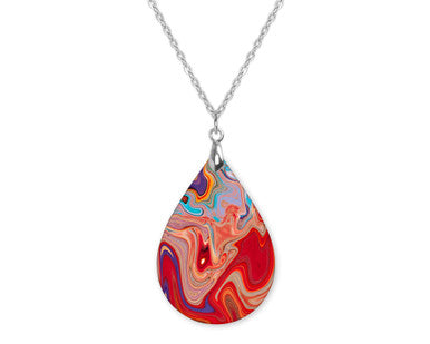 Red Swirl Boho Teardrop Shape Necklace