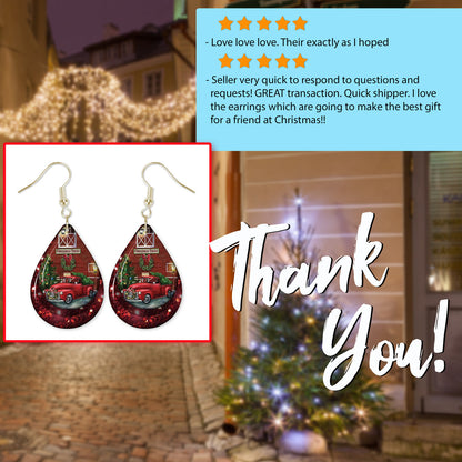 Red Pickup Truck Christmas Teardrop Dangle Earrings