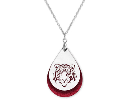 Red White Tiger Game Day Teardrop Shape Necklace