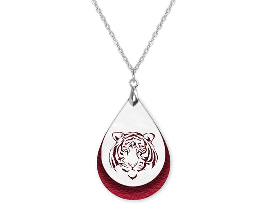 Red White Tiger Game Day Teardrop Shape Necklace