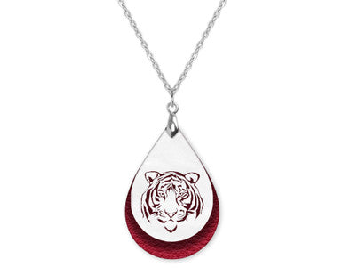 Red White Tiger Game Day Teardrop Shape Necklace