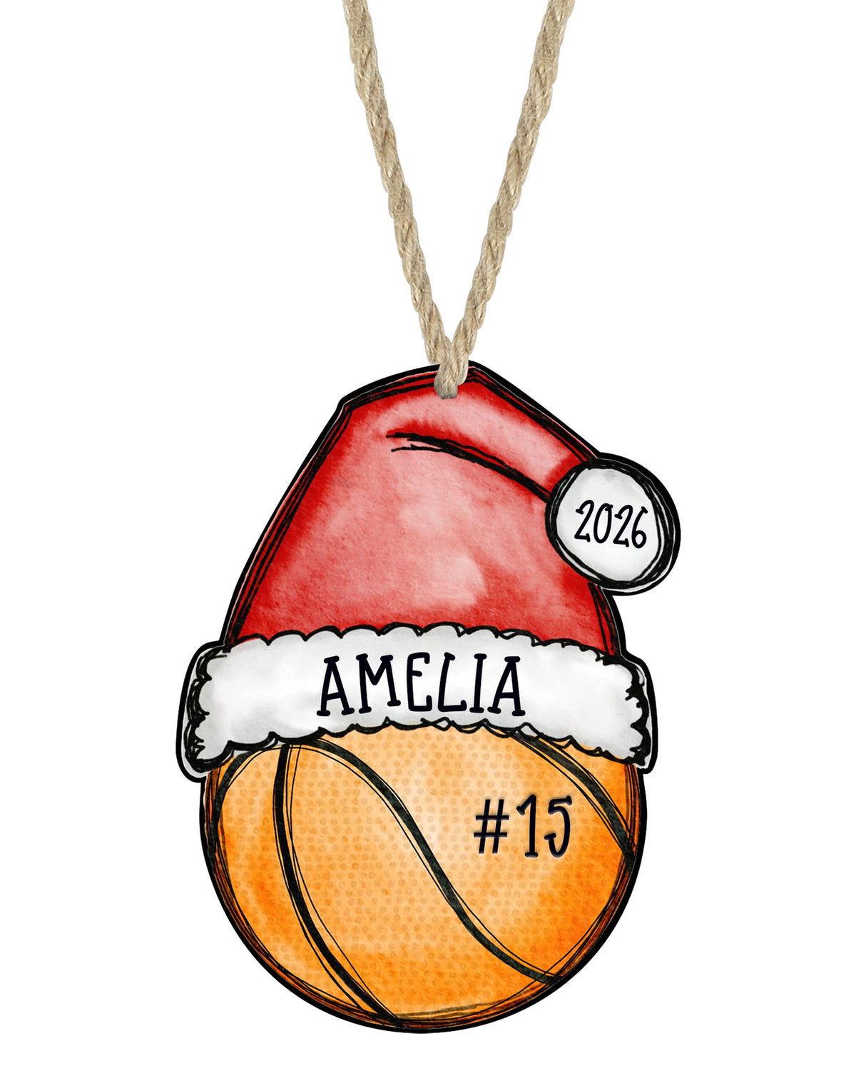 Basketball Christmas ornament on white with rope hanger - The Painted Pug
