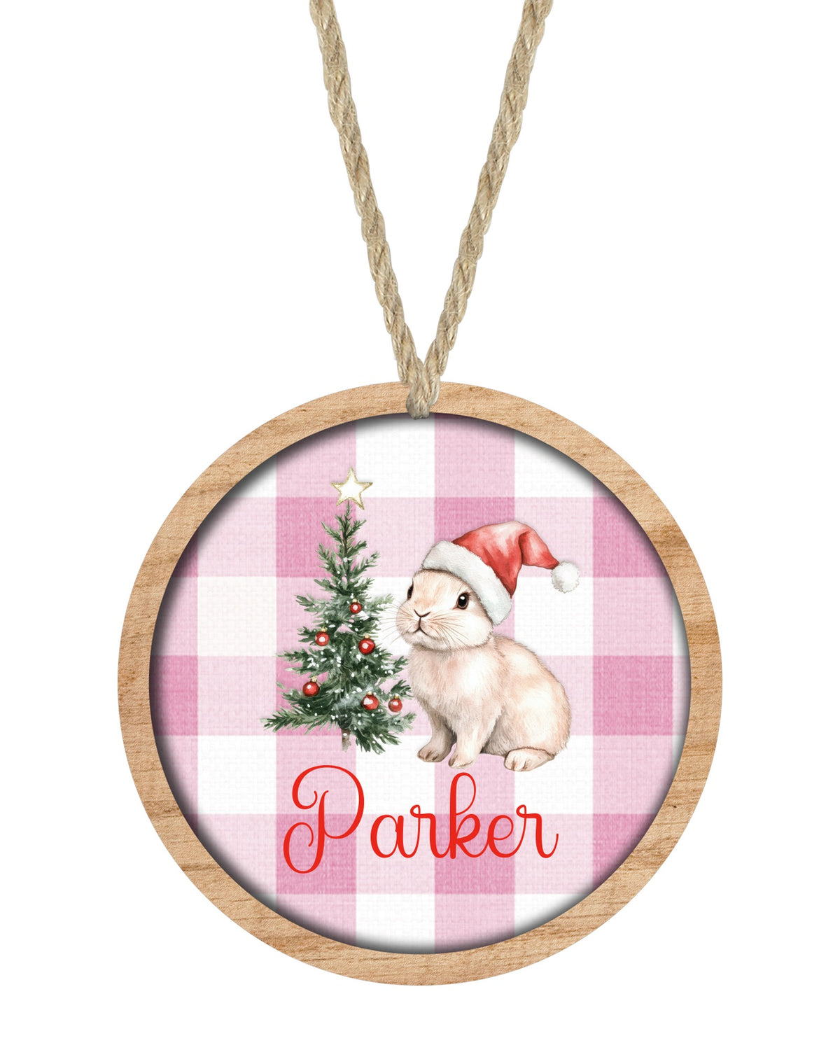 Bunny 1 Christmas ornament on white with rope hanger - The Painted Pug