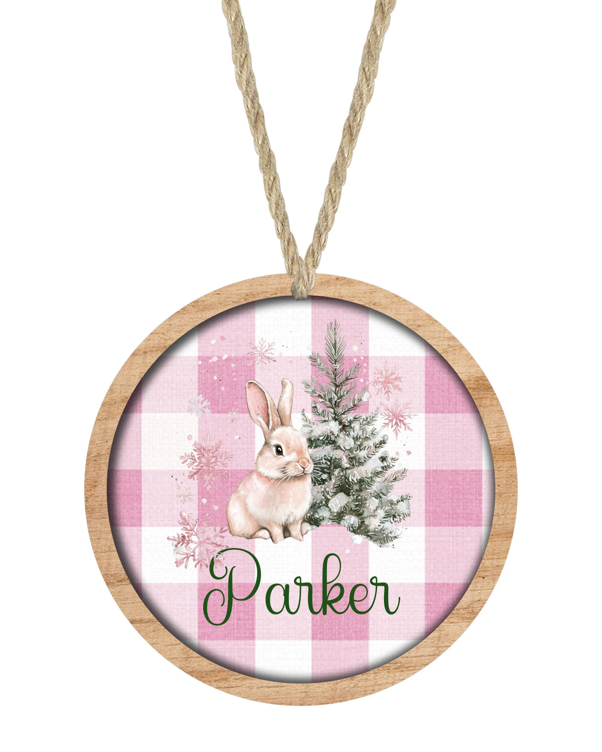 Bunny 2 Christmas ornament on white with rope hanger - The Painted Pug