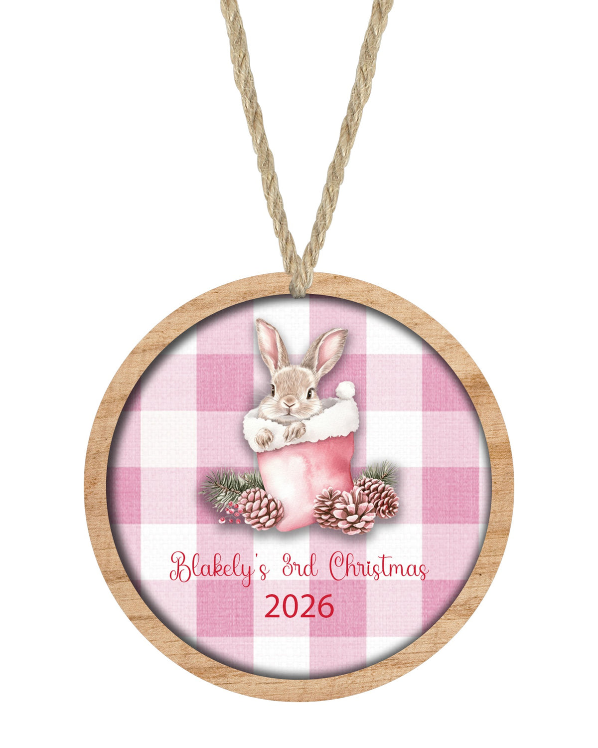 Bunny 3 Christmas ornament on white with rope hanger - The Painted Pug