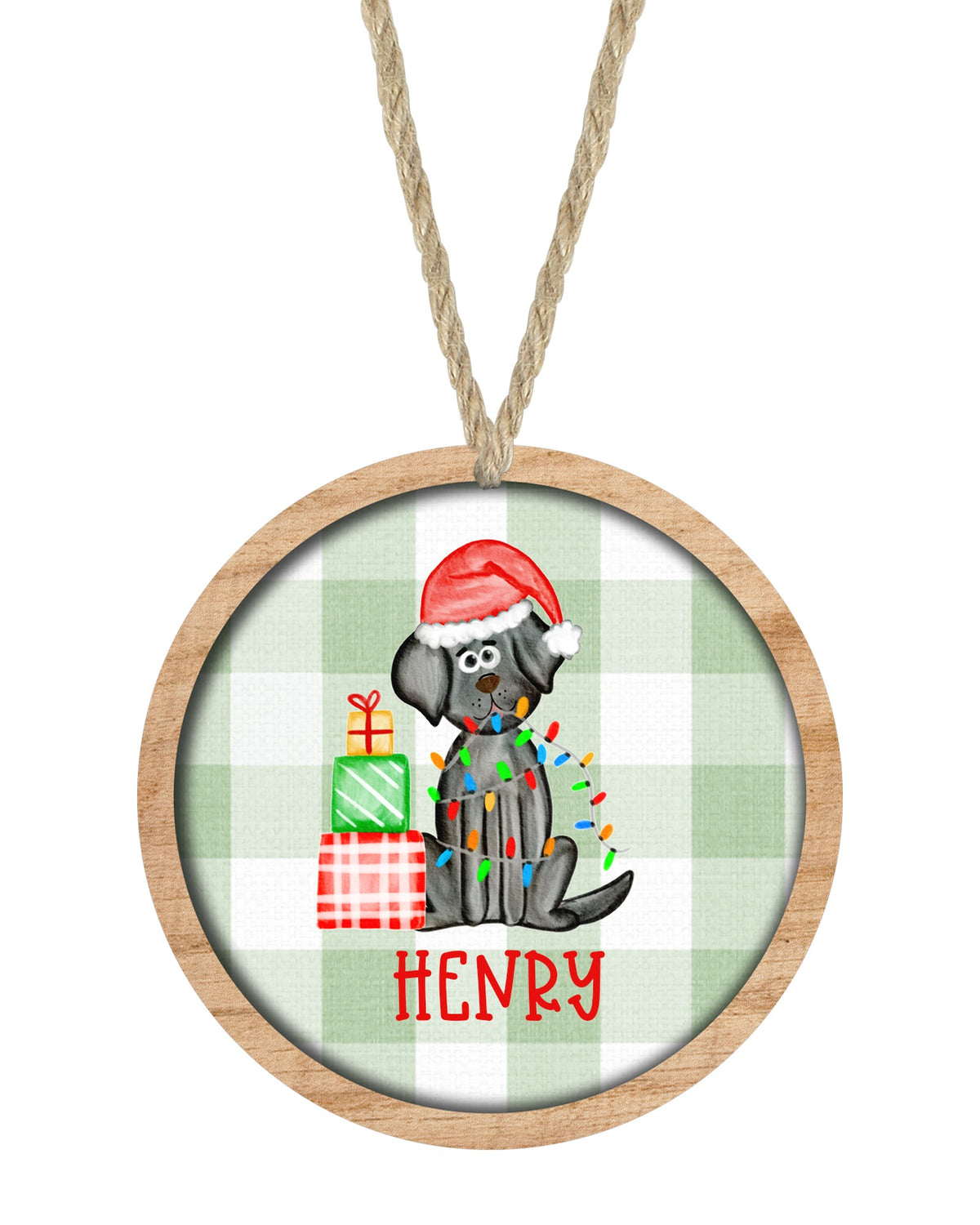 Black Lab dog Christmas ornament on white with rope hanger - The Painted Pug