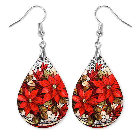 Red Poinsettia Teardrop Earrings – Holiday Floral Jewelry