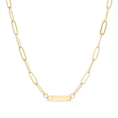 Personalized Paperclip Chain Necklace with Engraved Bar - Custom Name, Initials, or Date