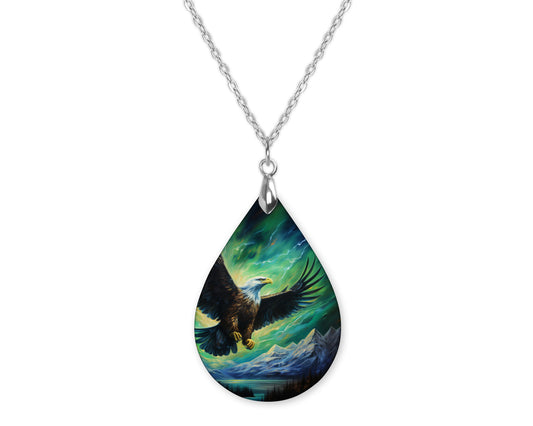 Soaring Eagle Patriotic Teardrop Shape Necklace