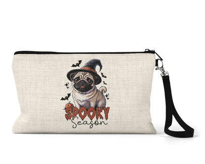 Spooky Season Pug Makeup Bag front view on a white background