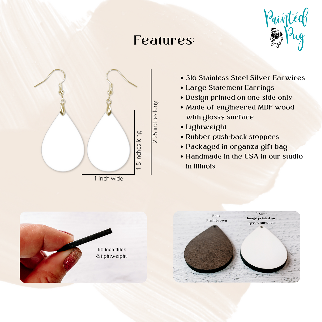 Pug Dangle Earrings for Women