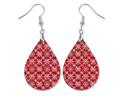 Red Snowflake Teardrop Earrings – Holiday Winter Jewelry