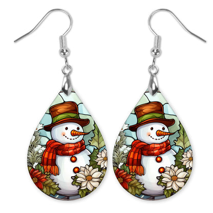 Snowman Floral Teardrop Earrings – Holiday Winter Jewelry