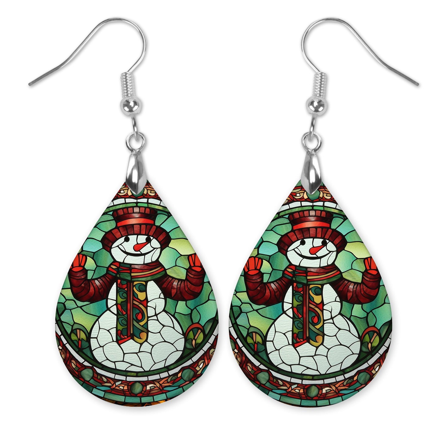 Snowman Stained Glass Earrings – Holiday Teardrop Jewelry