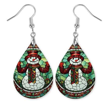 Snowman Stained Glass Earrings – Holiday Teardrop Jewelry