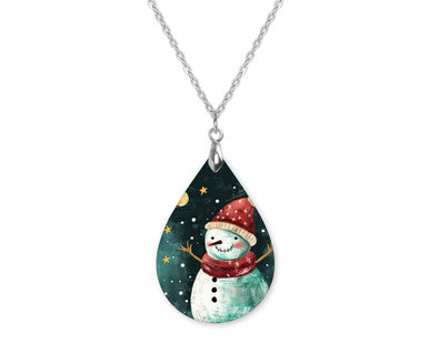 Snowman Primitive Teardrop Shape Necklace