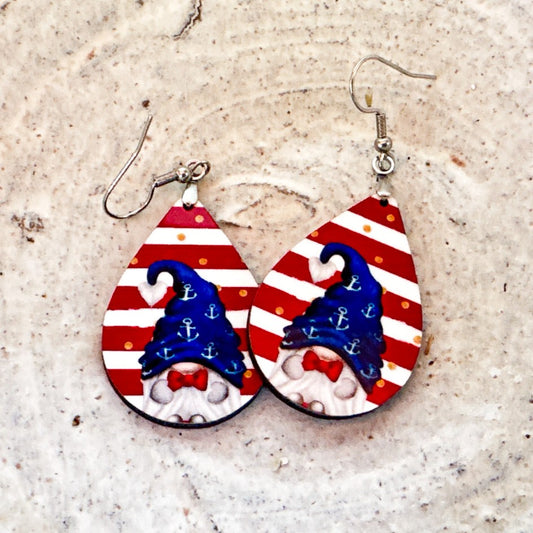 Nautical 4th of July Gnome Earrings