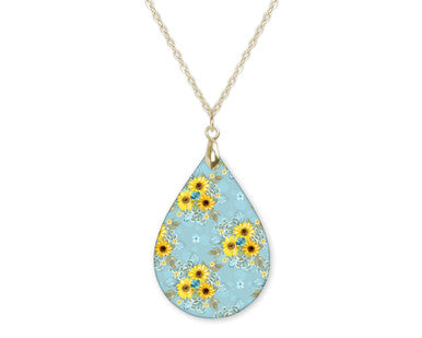 Sunflower Blue Yellow Fall Teardrop Shape Necklace