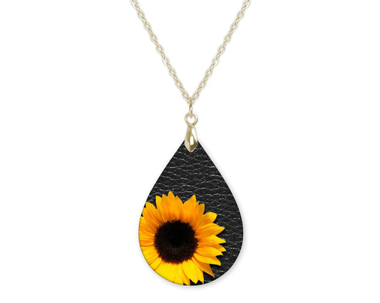 Sunflower Faux Leather Fall Teardrop Shape Necklace