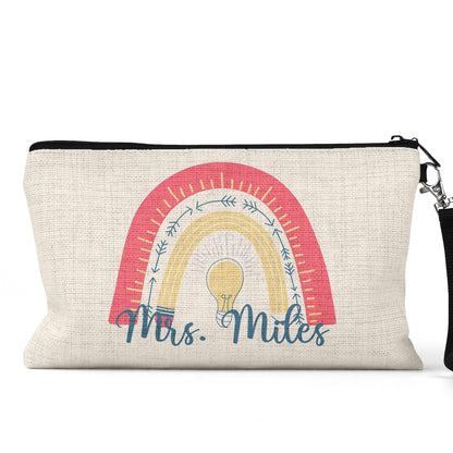 Personalized teacher rainbow Makeup Bag detail view