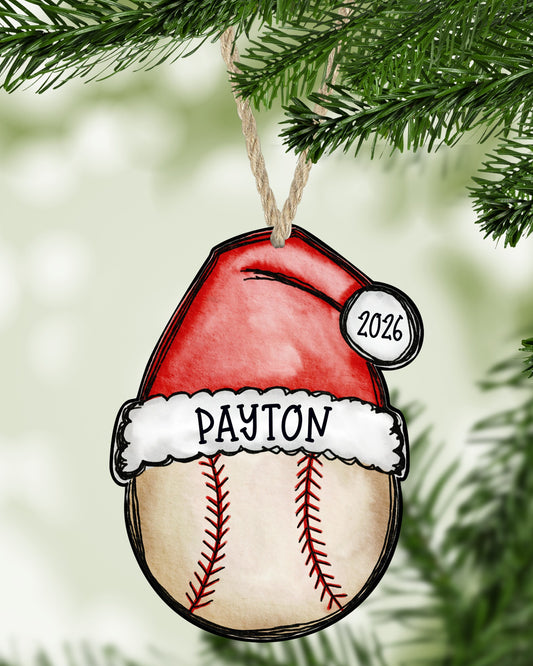Baseball Christmas ornament hanging on a Christmas tree - The Painted Pug