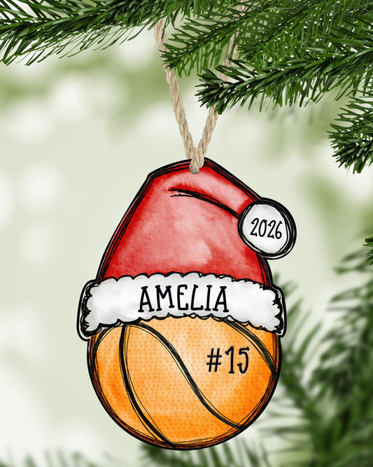 Basketball Christmas ornament hanging on a Christmas tree - The Painted Pug