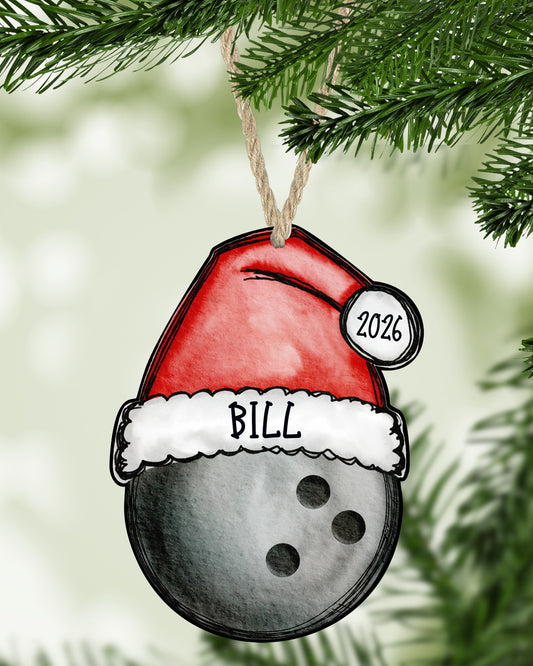Bowling Christmas ornament hanging on a Christmas tree - The Painted Pug