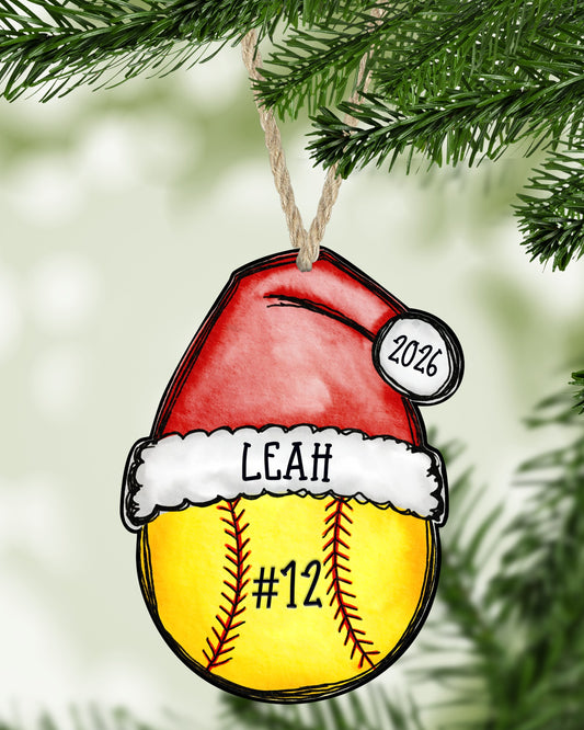 Softball 2026 Christmas ornament hanging on a Christmas tree - The Painted Pug