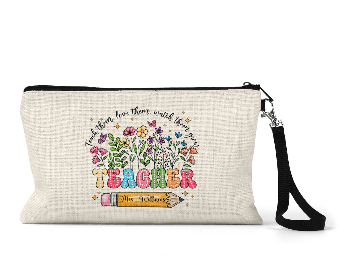 Personalized Teacher Makeup Bag front view on a white background