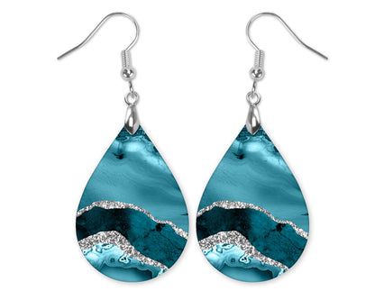 Teal and Silver Dangle Earrings