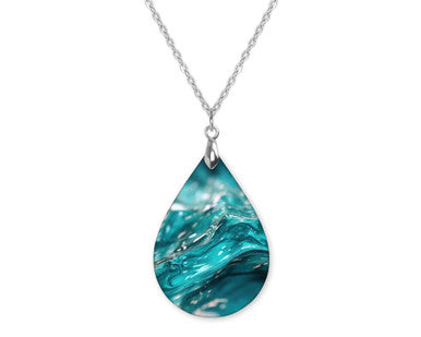 Teal Water Boho Teardrop Shape Necklace