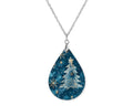 Teal Winter Tree Teardrop Shape Necklace